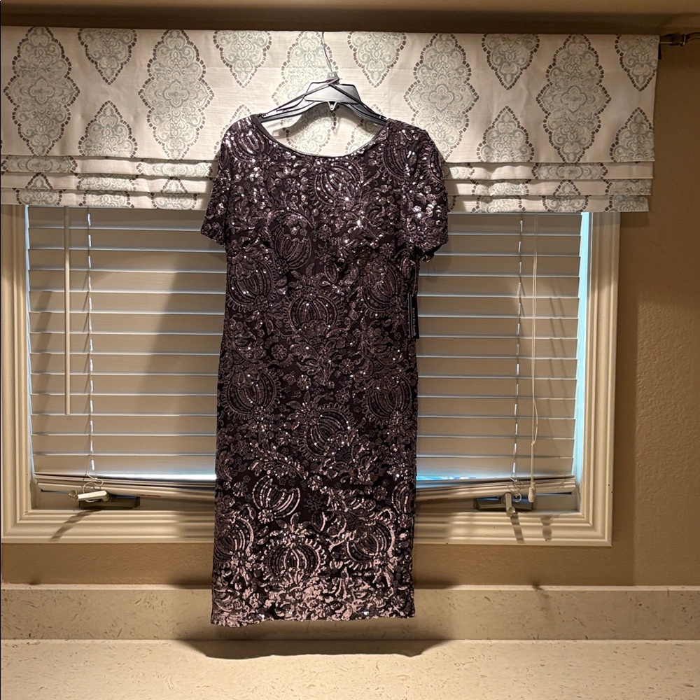 R&M Richards Black and Pink Sequin Dress